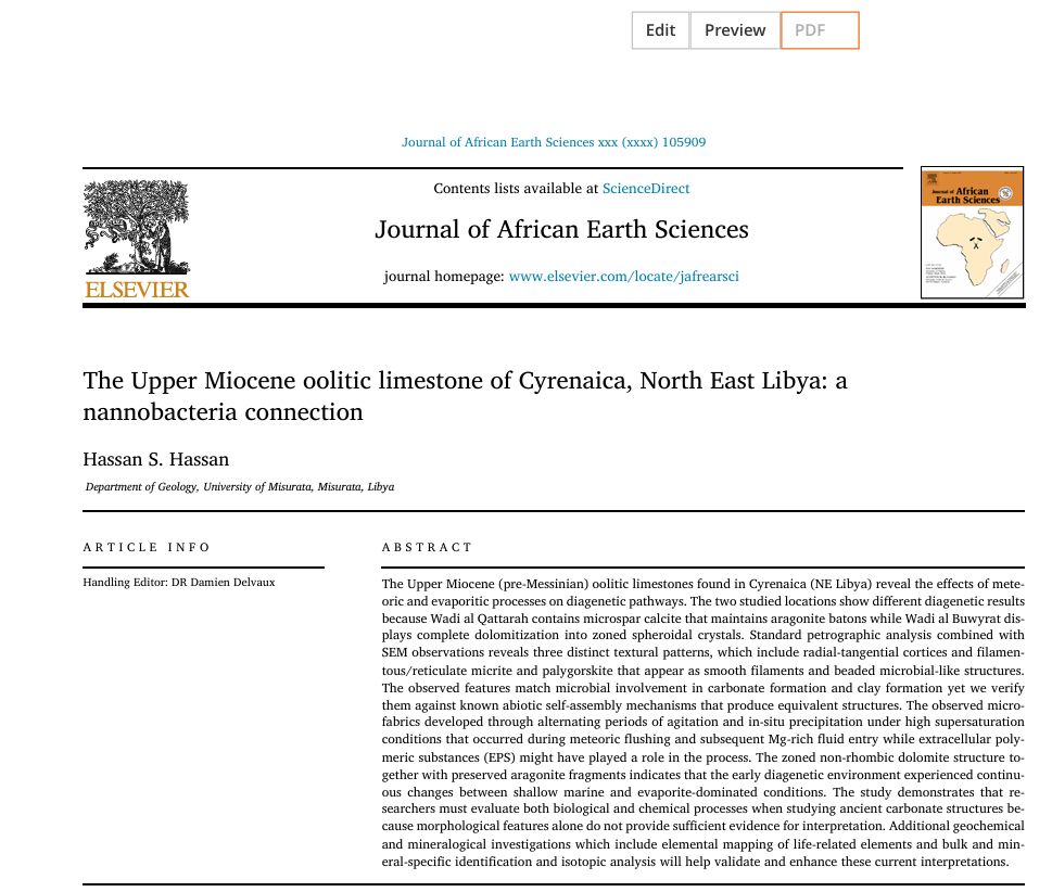 #نشر ورقة بحثية في مجلة Journal of African Earth Sciences
